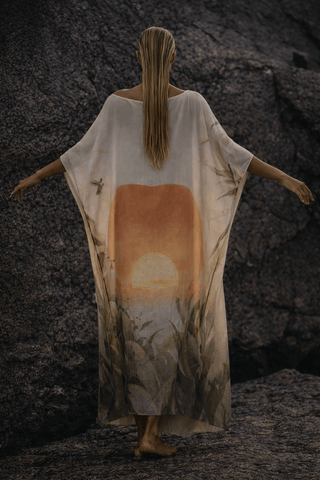 Cream tiger print kaftan in lightweight fabric for resort wear