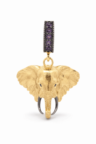 Gold elephant charm with gemstone clasp designed in Florence in collaboration with Helena Christensen

