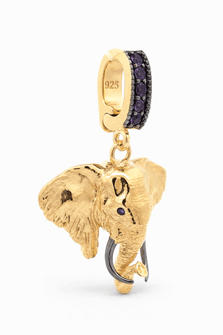 Gold elephant charm worn on necklace chain
