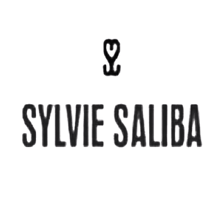 Neon-style text 'SYLVIE SALIBA' with a logo on a black background