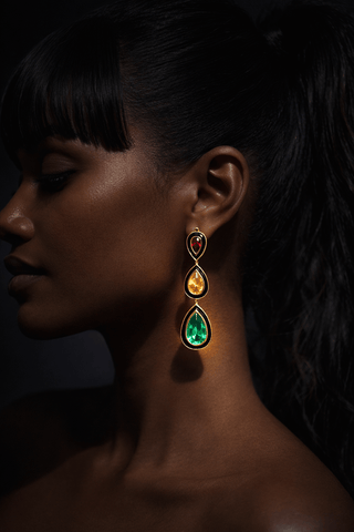 Zion Swarovski three-drop crystal earrings in gold by Amanda Marcucci