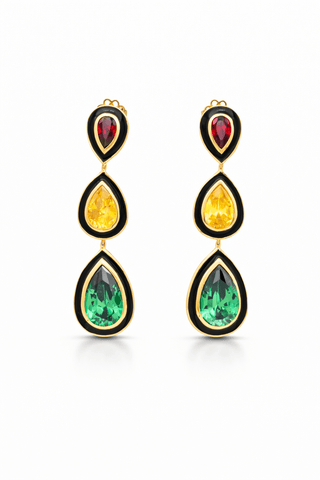 Zion Swarovski three-drop crystal earrings in gold by Amanda Marcucci