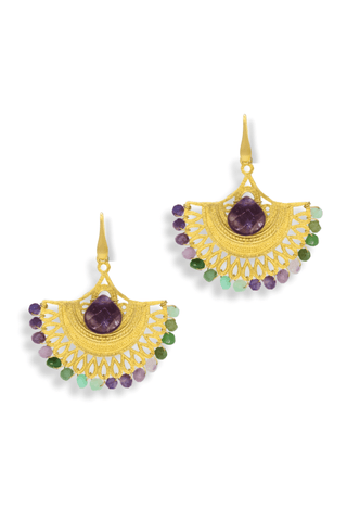 Amethyst and gemstone gold fan earrings – Amanda Marcucci