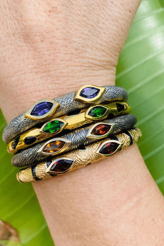 Elephant Bangle with Amethyst Eyes – handcrafted Italian jewellery by Amanda Marcucci, Florence.