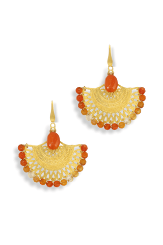 Fire Opal & Carnelian Gold Lotus Earrings – handcrafted Italian jewellery by Amanda Marcucci, Florence.