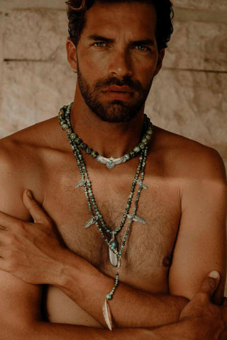 Turquoise Rosary with Silver Charms – handcrafted Italian jewellery by Amanda Marcucci, Florence.